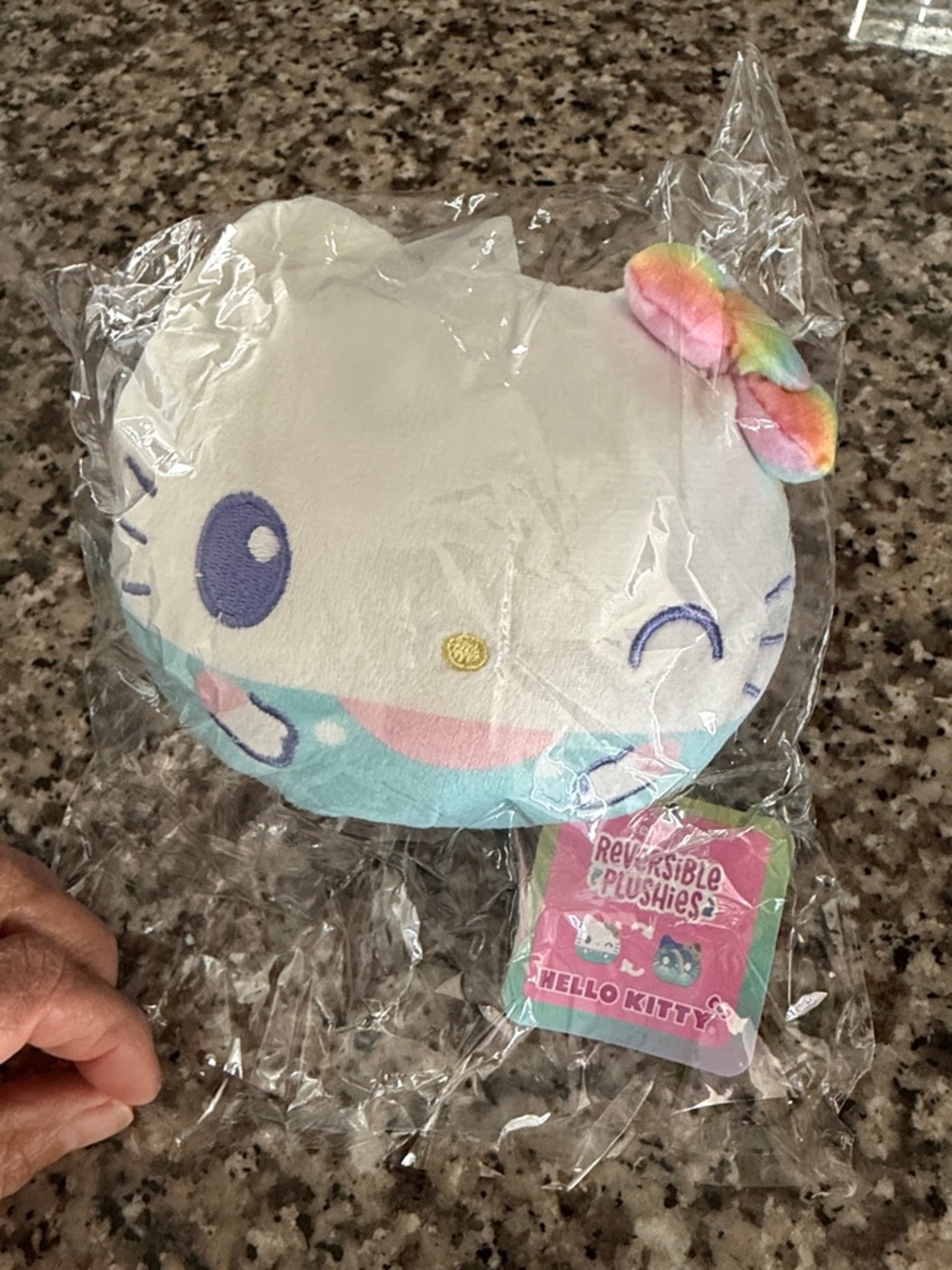 New Hello Kitty White Plush Face plushiverse with Rainbow Bow Accent